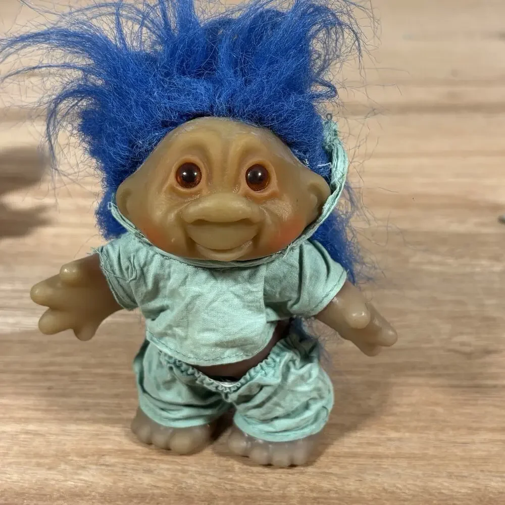 Four 1980s DAM Vintage Troll Collection‎ Blue Green Hair Red Brown Eyes See Desc